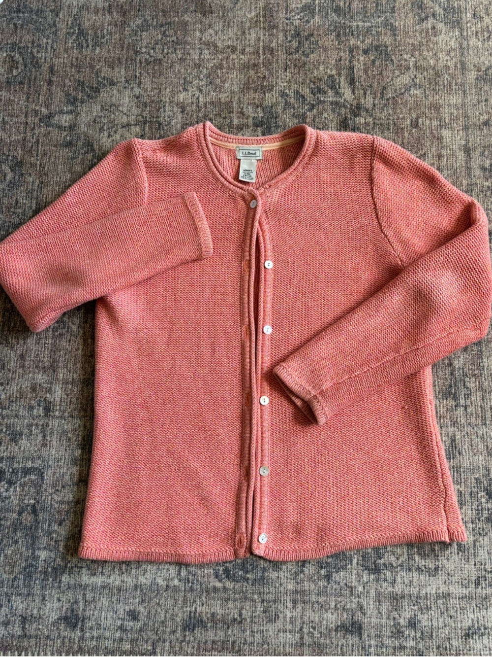 L.L.Bean Coral Pink Knit Button-Front Cardigan Size M